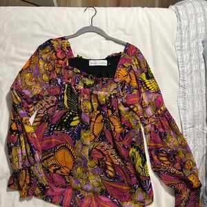 Anthropologie Pink and Orange Butterfly Blouse